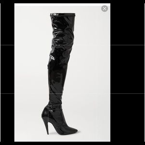 SAINT LAURENT
Faux patent-leather over-the-knee boots